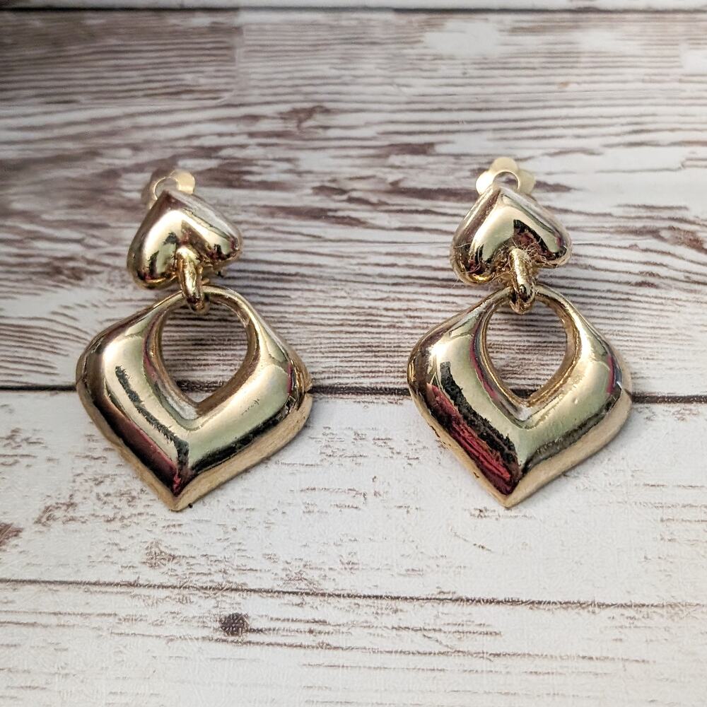Vintage Clip On Earrings - Gold Tone Large Statement - Clip Repair Needed